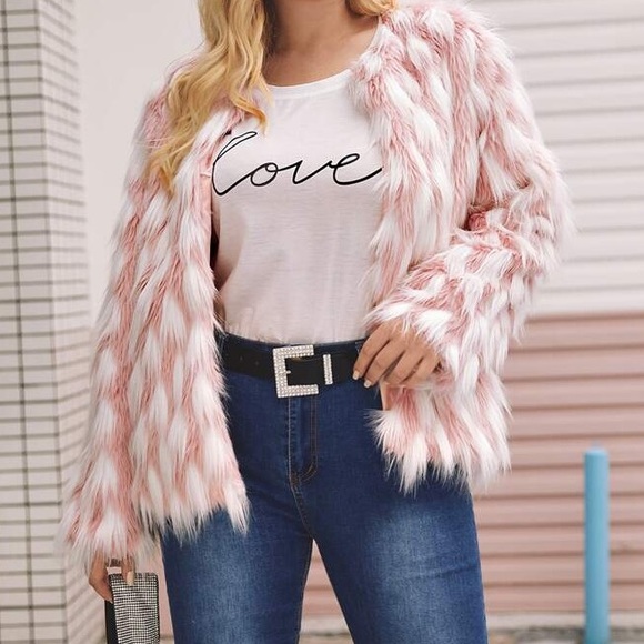 Jackets & Blazers - Like New! Plus Size Pink And White Faux Fur Jacket